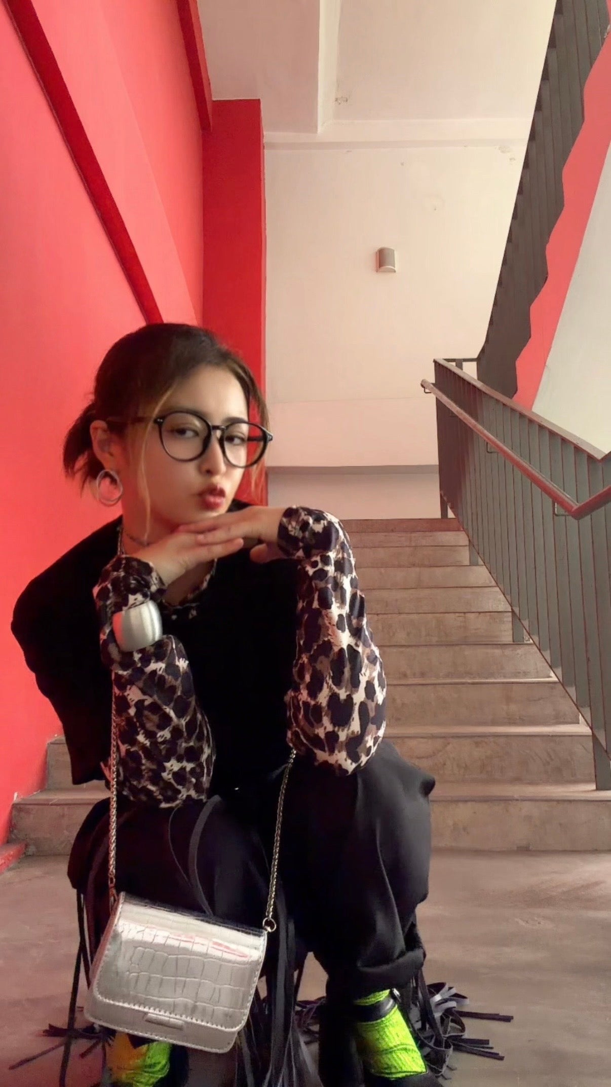 【ERROR.】Leopard Sheer High-Neck Tops / Leopard