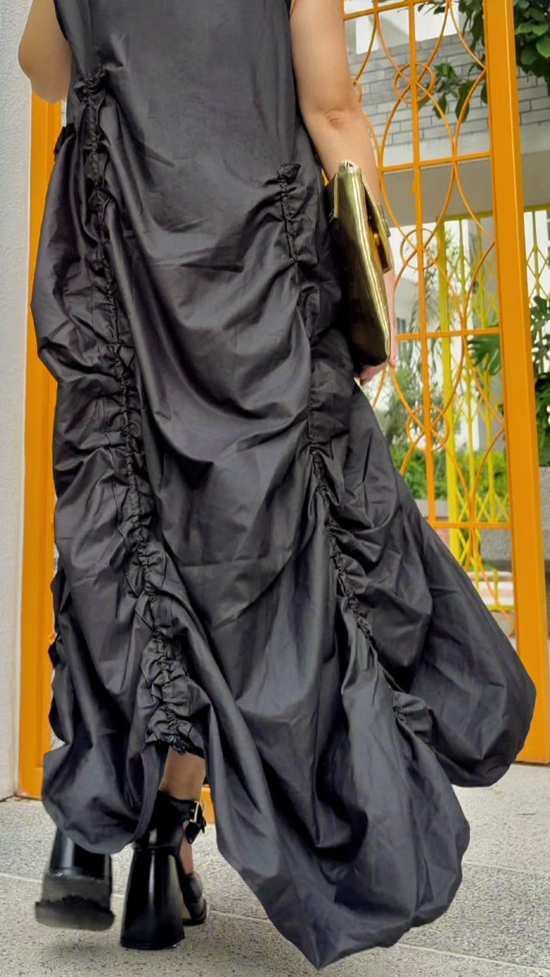 【ERROR.】再販　Volume Shirring Dress / Black