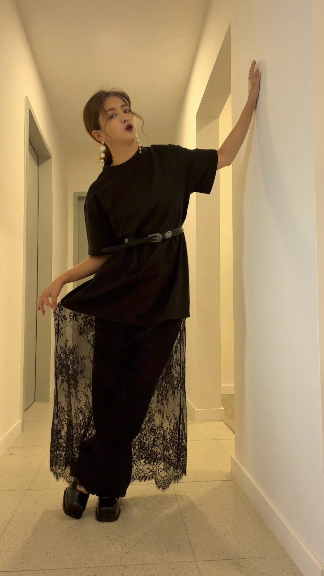 【ERROR.】Lace Layered Dress⁠ / Black