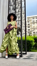 【ERROR.】再販　Volume Shirring Dress / Lime Green