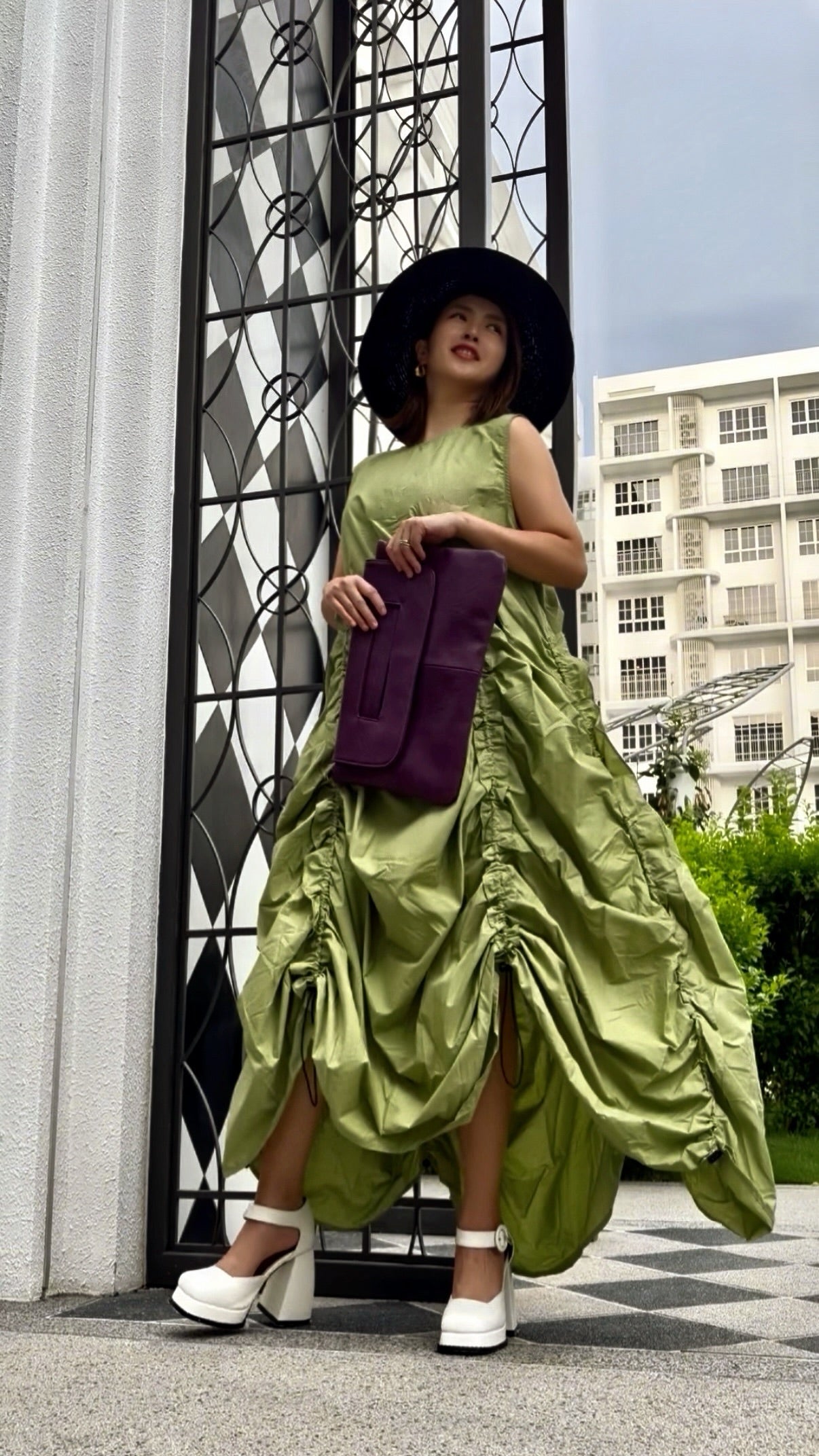 【ERROR.】再販　Volume Shirring Dress / Lime Green