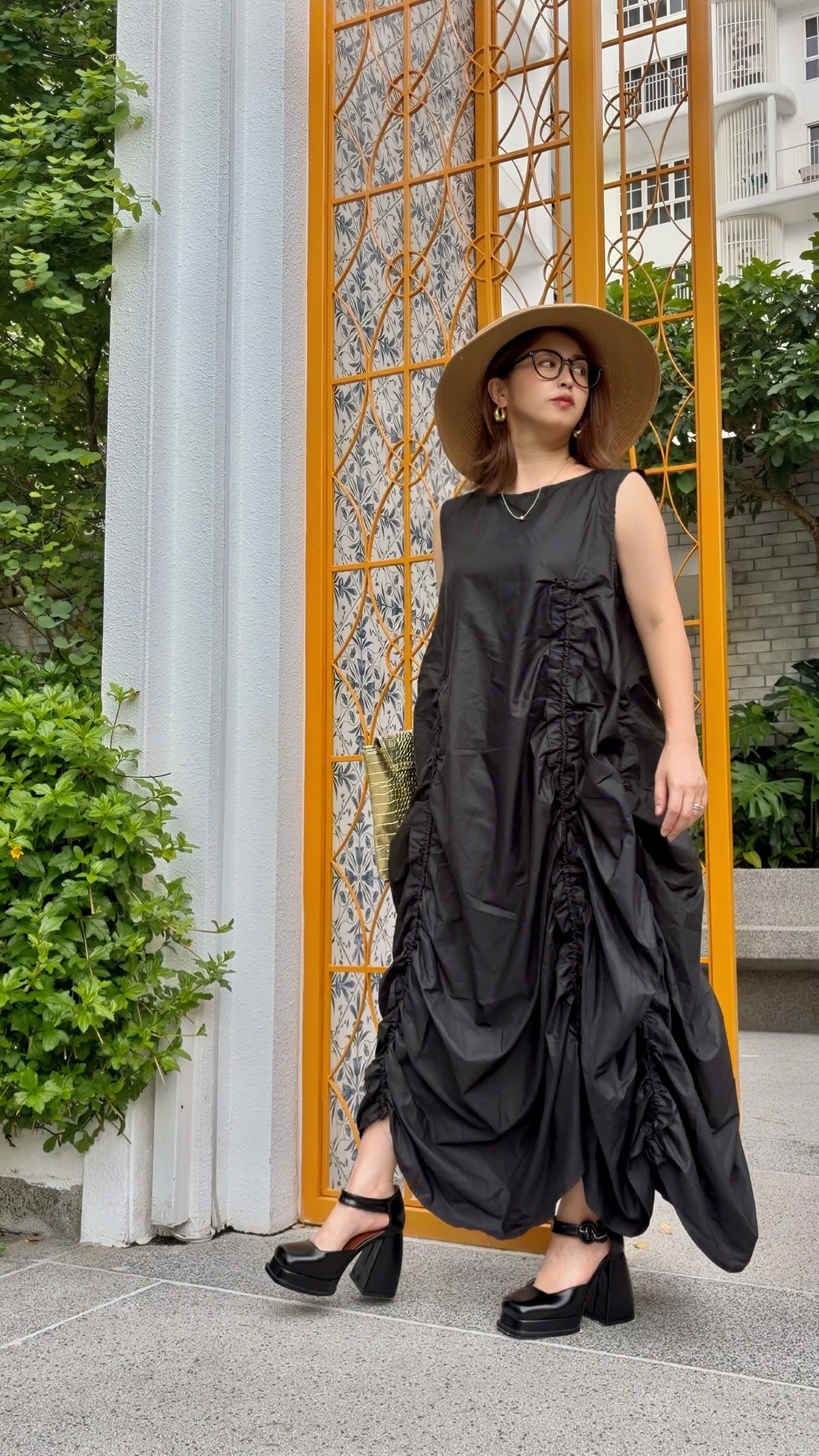 【ERROR.】再販　Volume Shirring Dress / Black