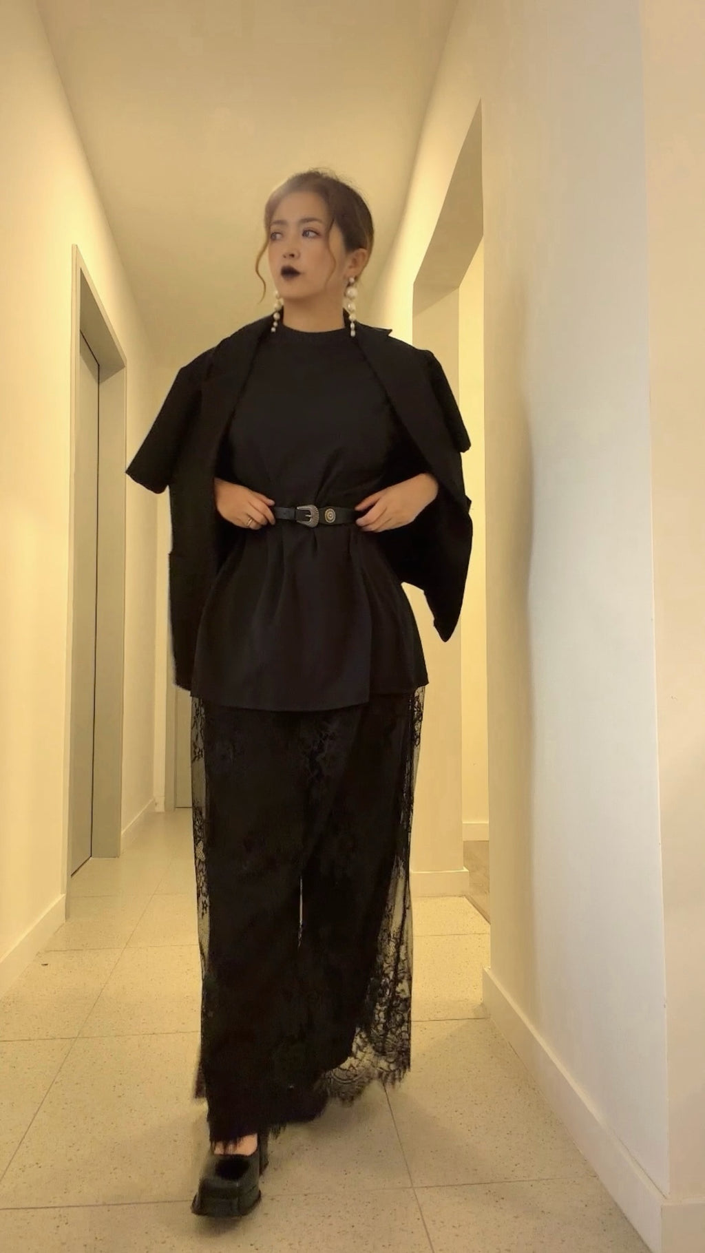 【ERROR.】Lace Layered Dress⁠ / Black