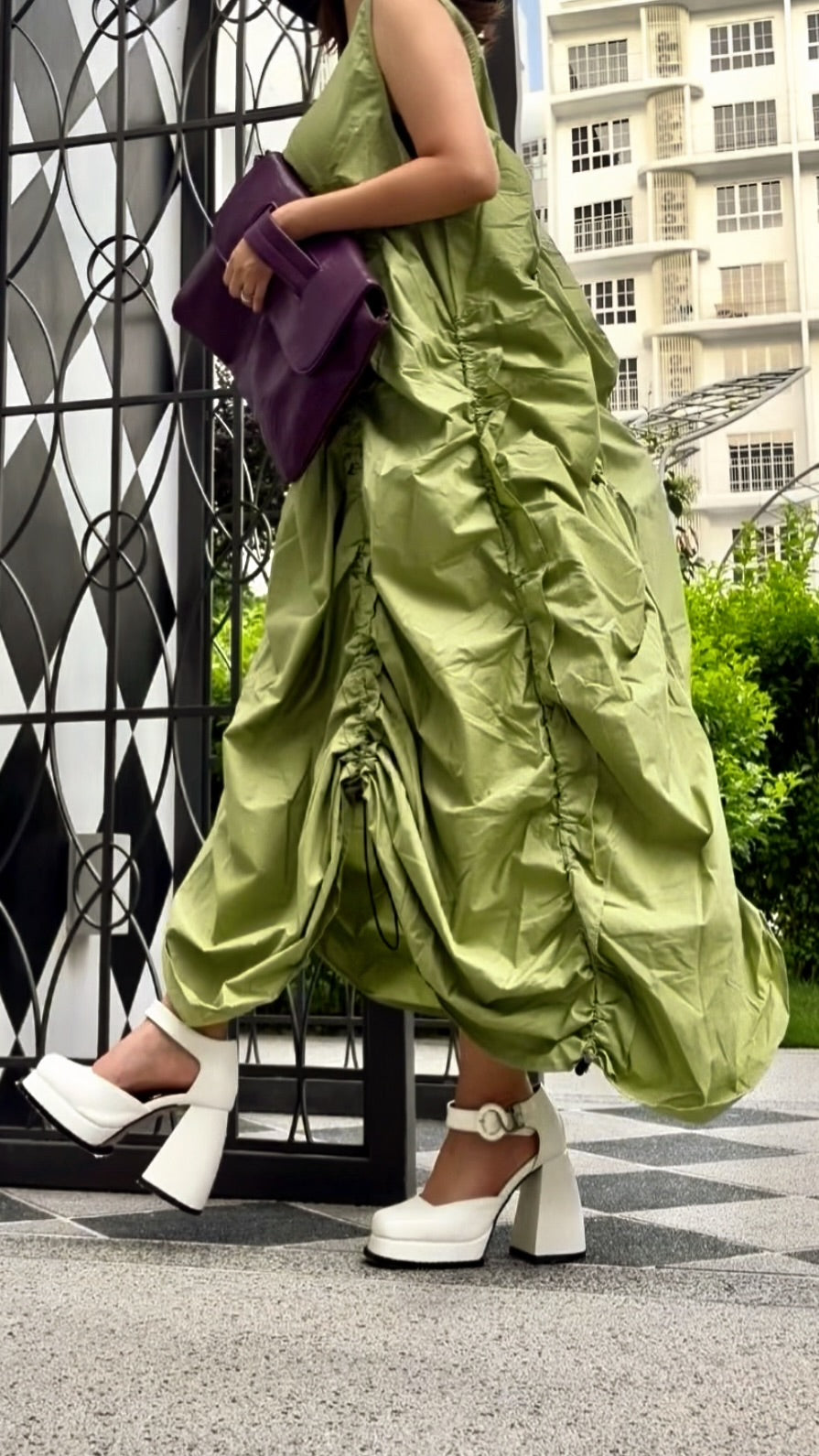 【ERROR.】再販　Volume Shirring Dress / Lime Green