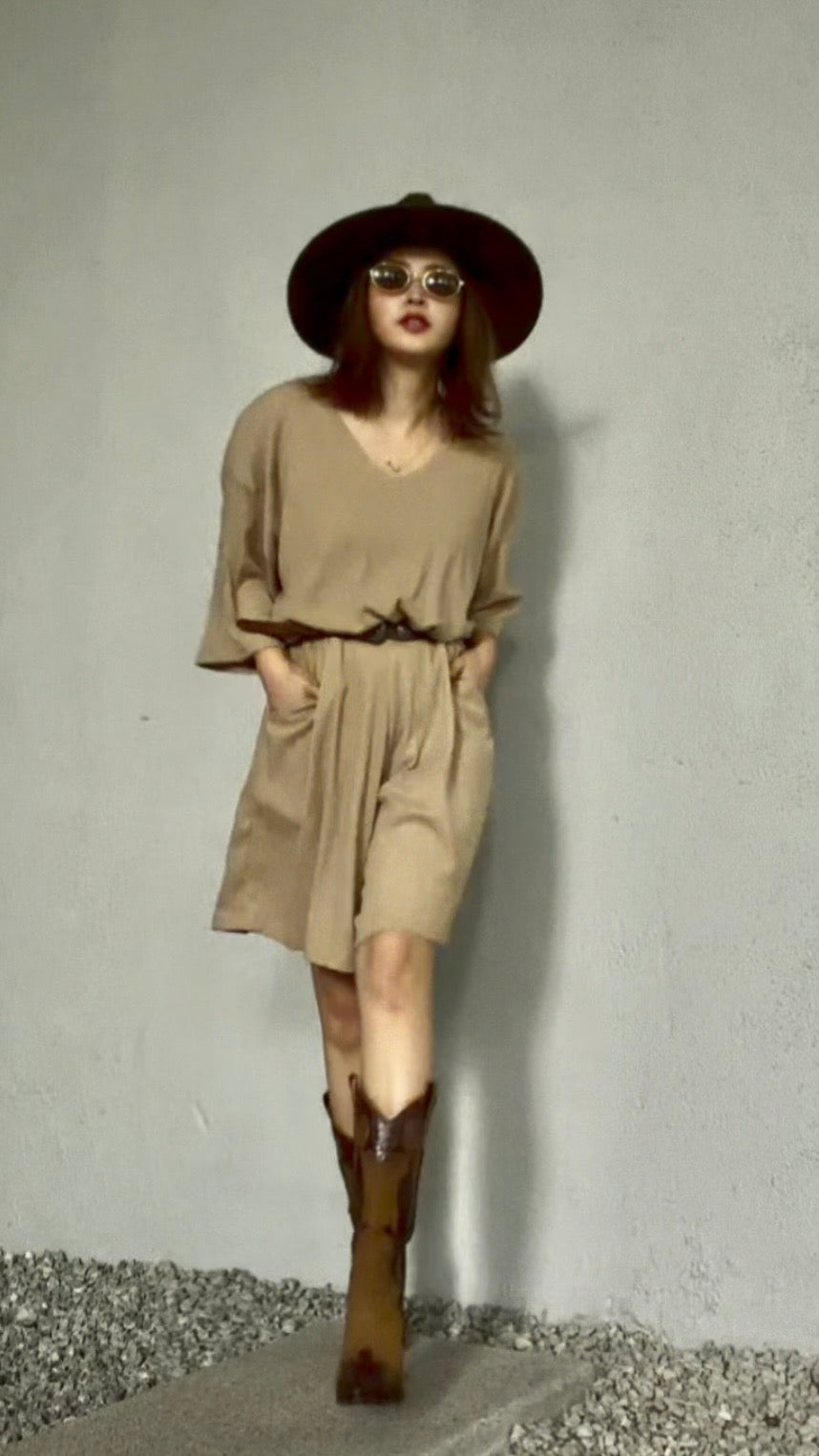 【ERROR. 】 Rough T-Shirt & Shorts Set-up / Beige