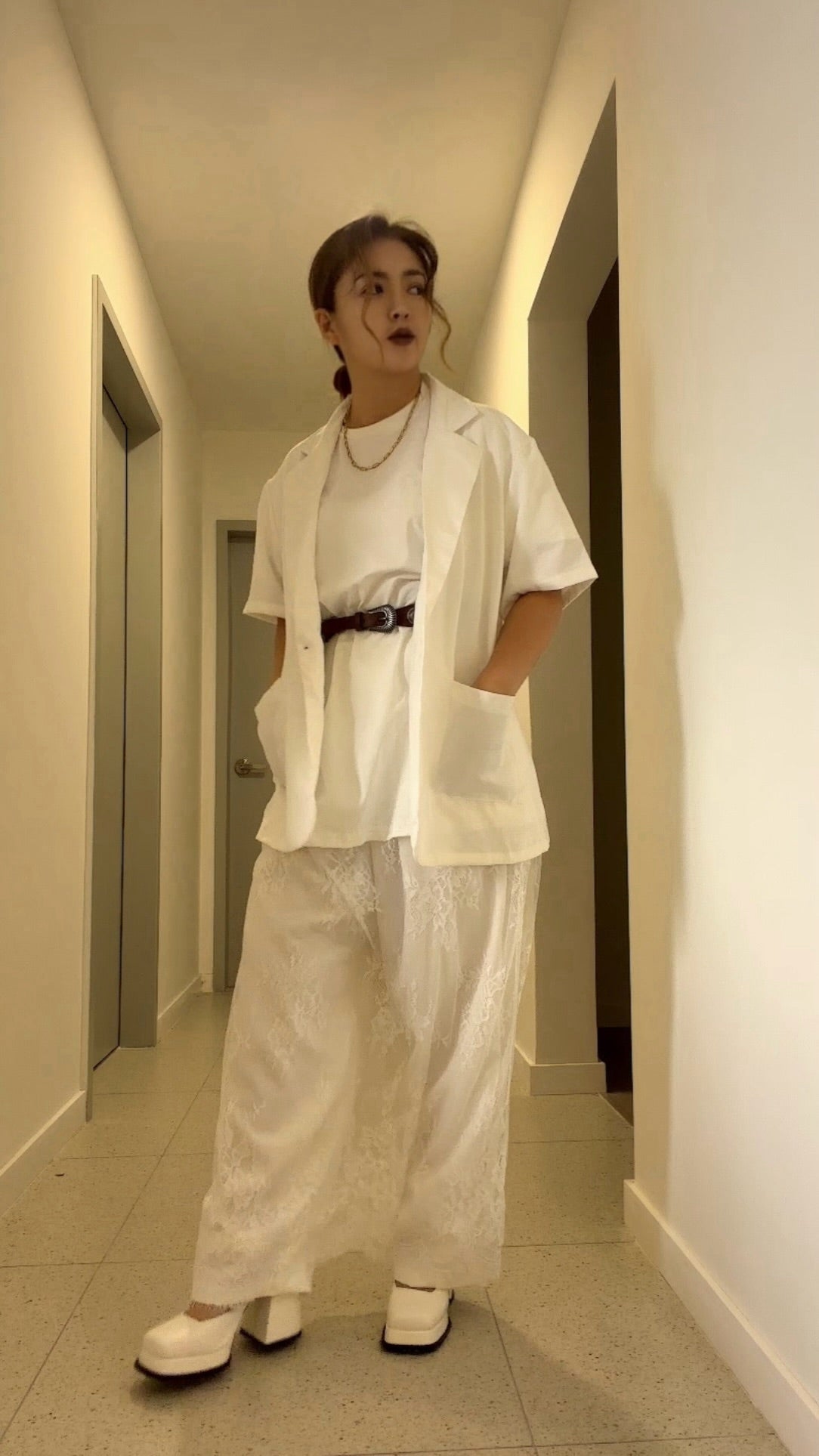 ⁠【ERROR.】Lace Layered Dress⁠ / White