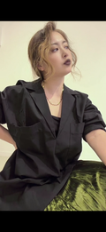 【ERROR.】Deep V-Neck Skipper Shirt / Black