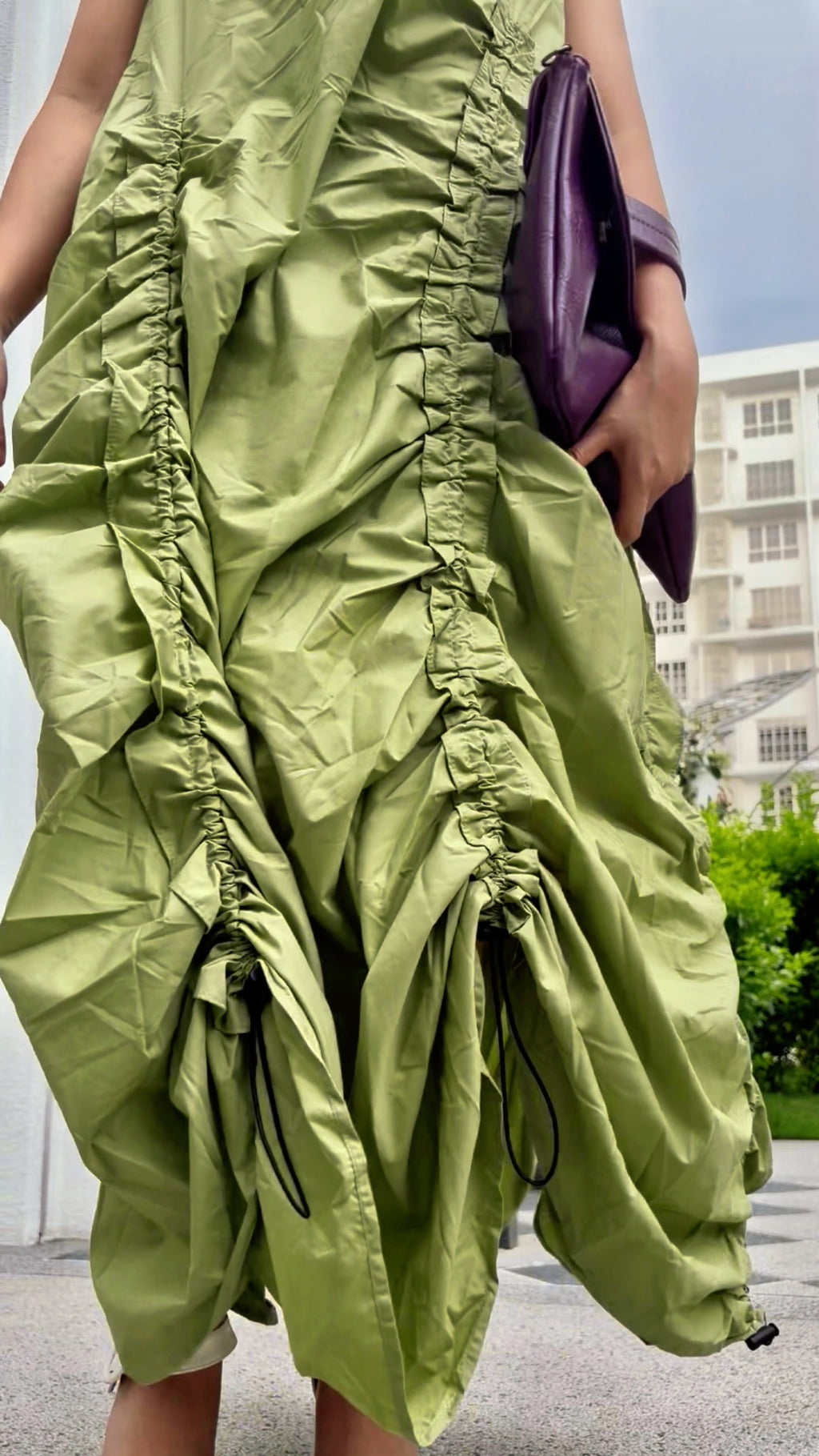 【ERROR.】再販　Volume Shirring Dress / Lime Green
