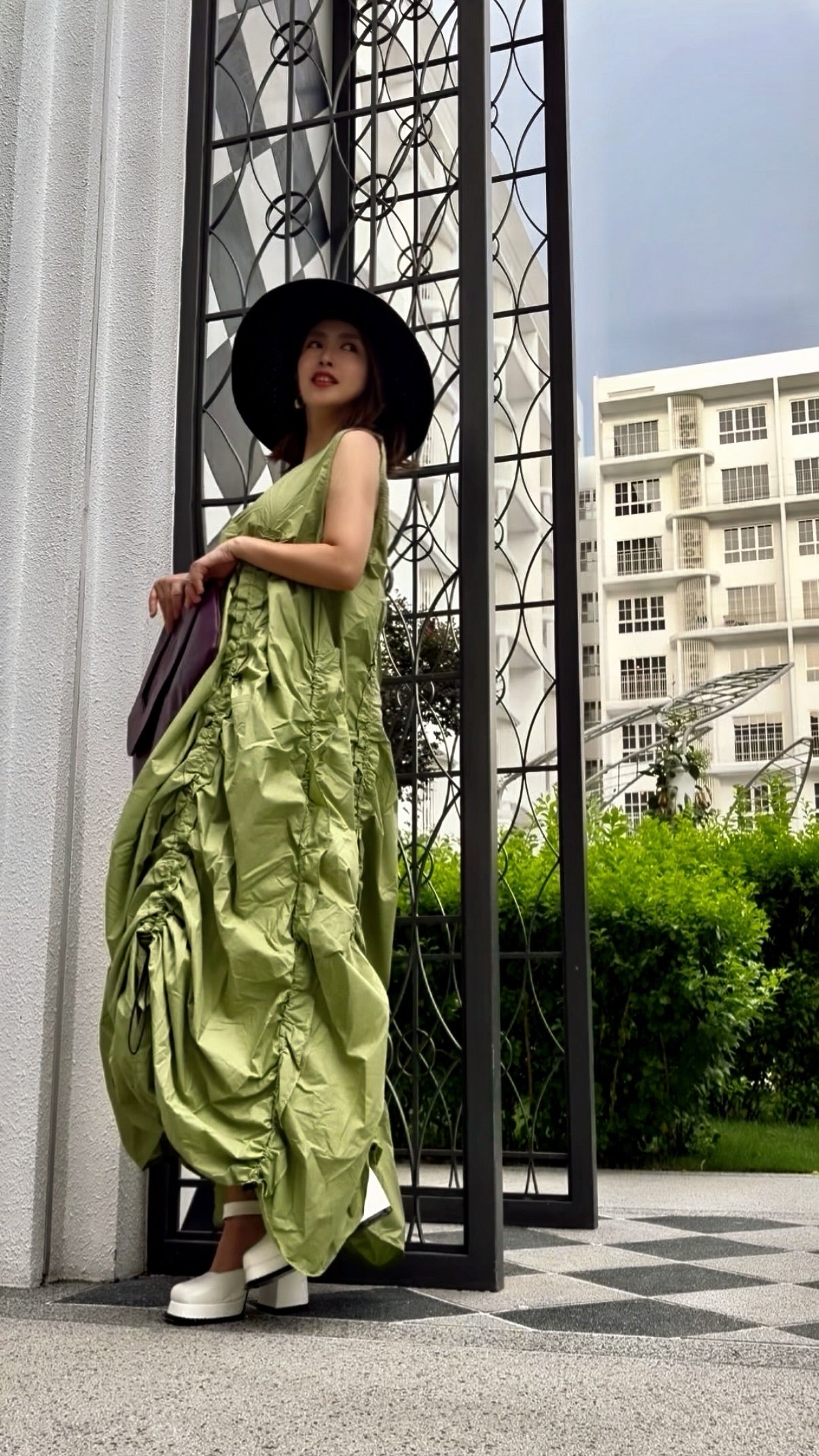 【ERROR.】再販　Volume Shirring Dress / Lime Green