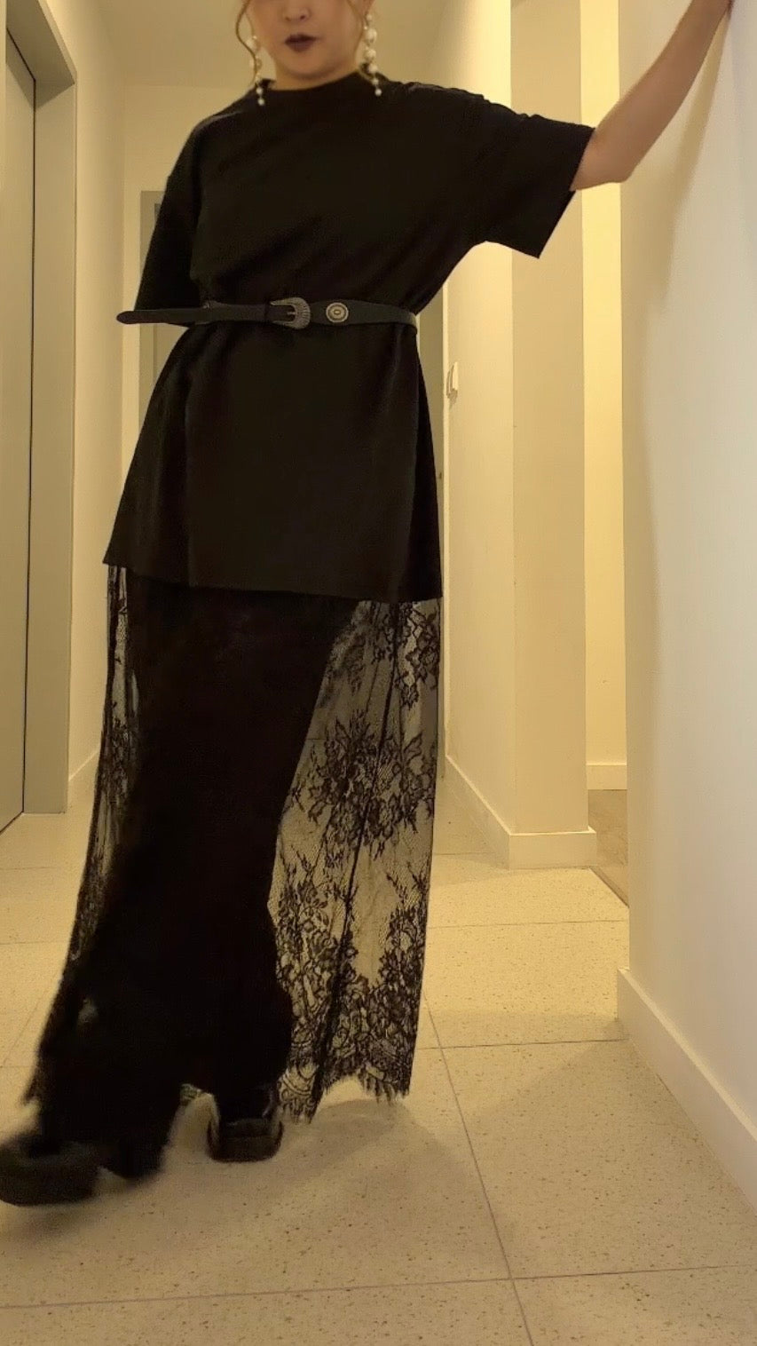 【ERROR.】Lace Layered Dress⁠ / Black
