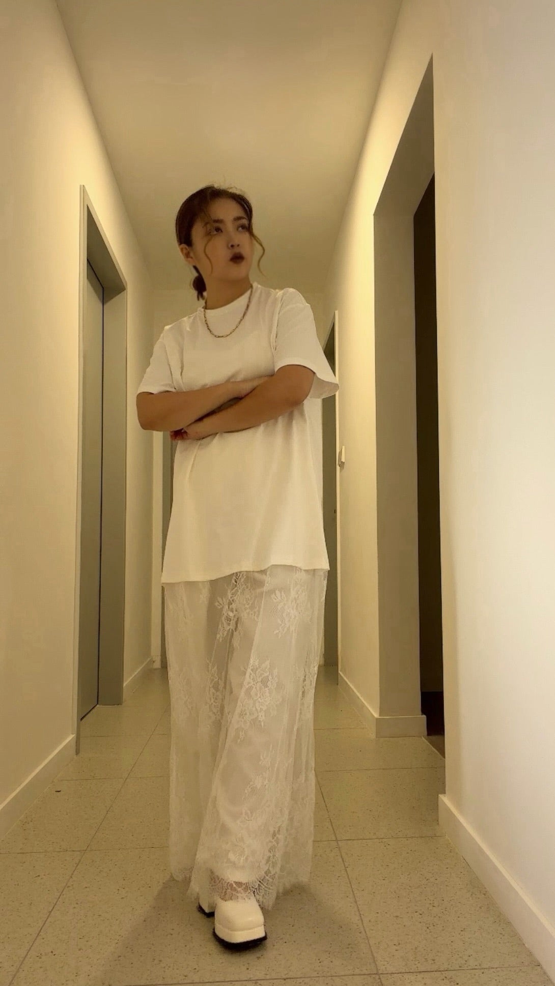 ⁠【ERROR.】Lace Layered Dress⁠ / White