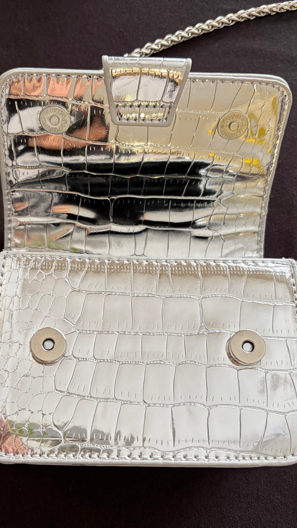 【ERROR.】Metallic Croc Mini Shoulder Bag / Silver