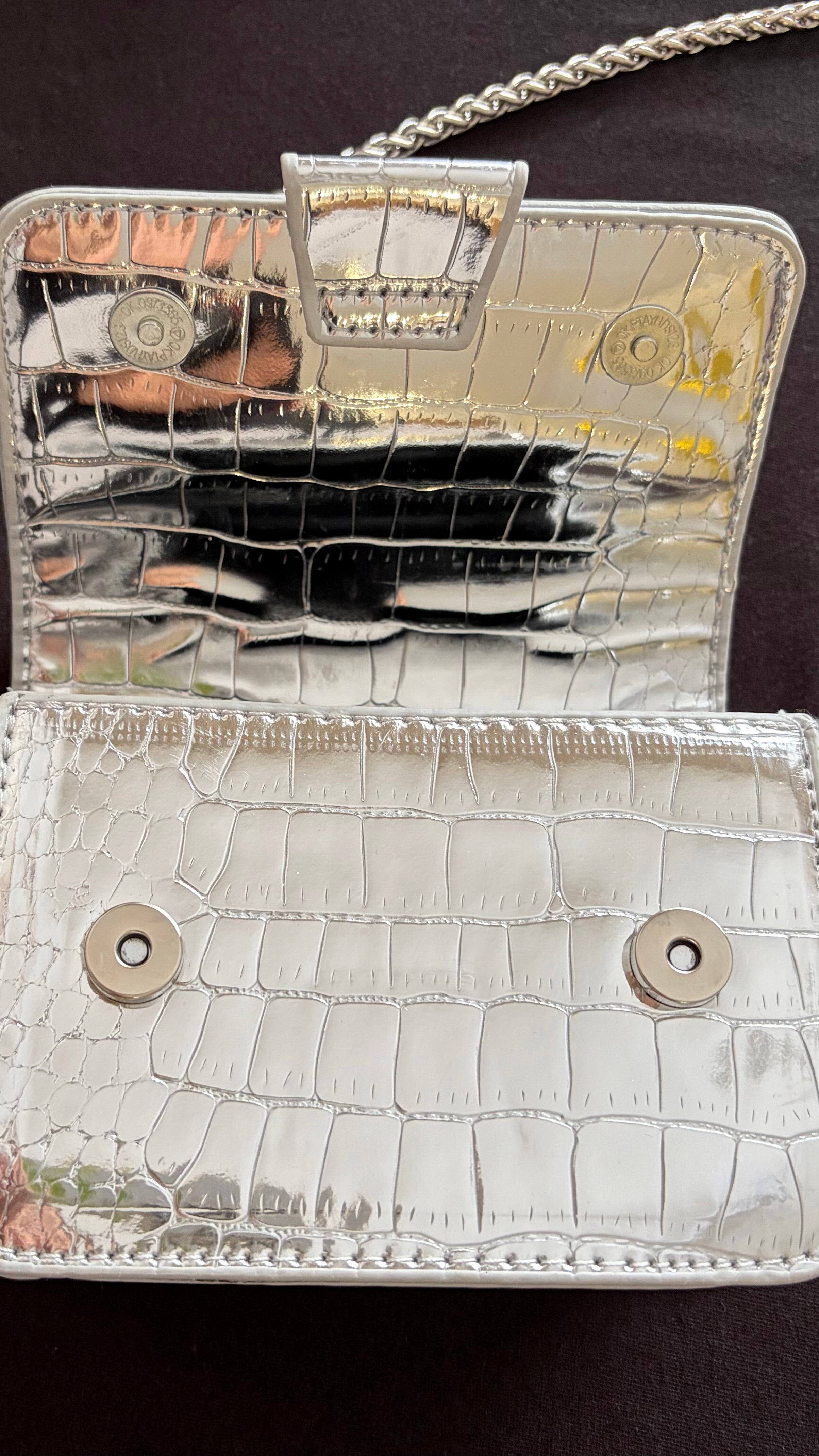【ERROR.】Metallic Croc Mini Shoulder Bag / Silver