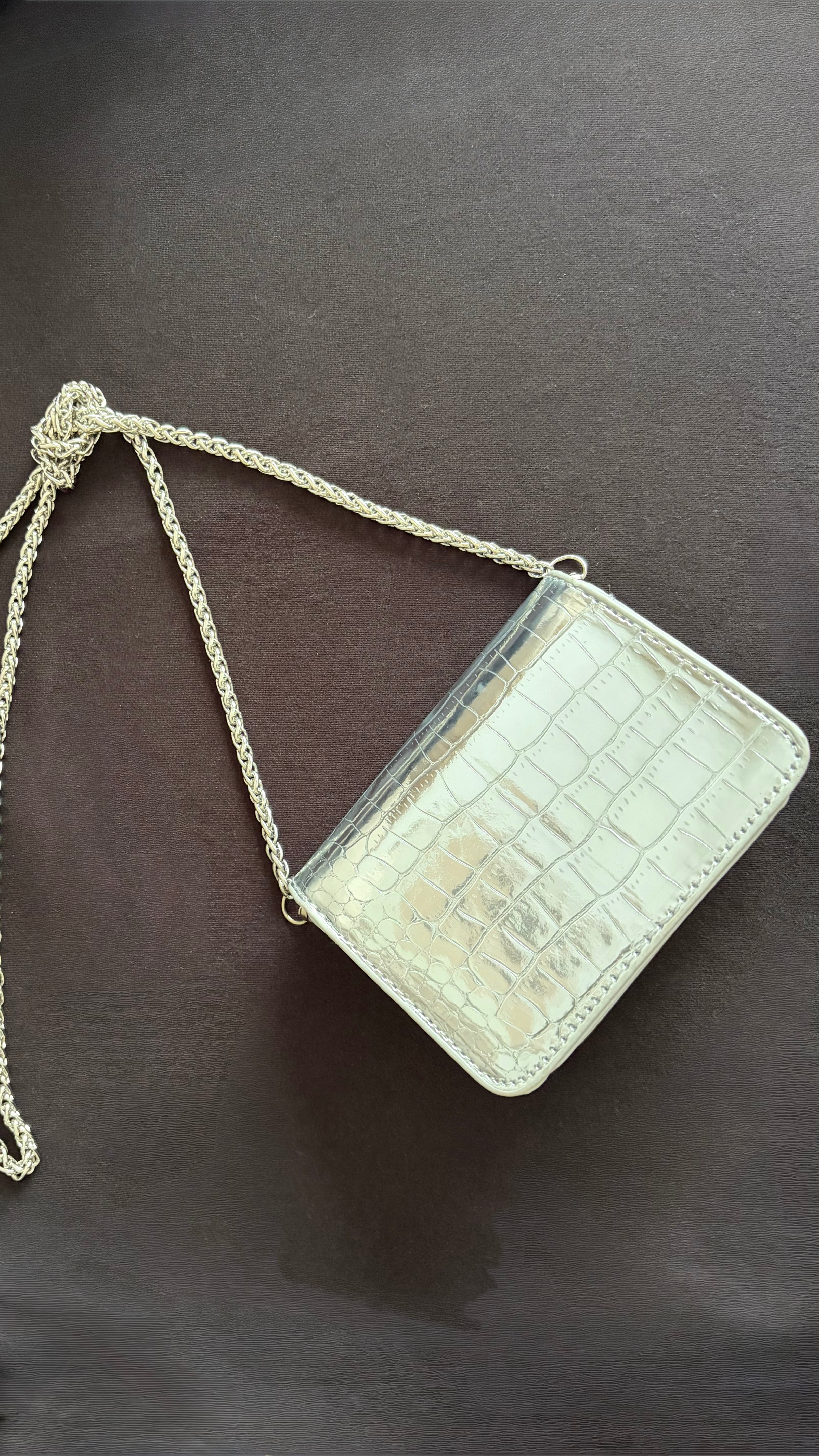 【ERROR.】Metallic Croc Mini Shoulder Bag / Silver
