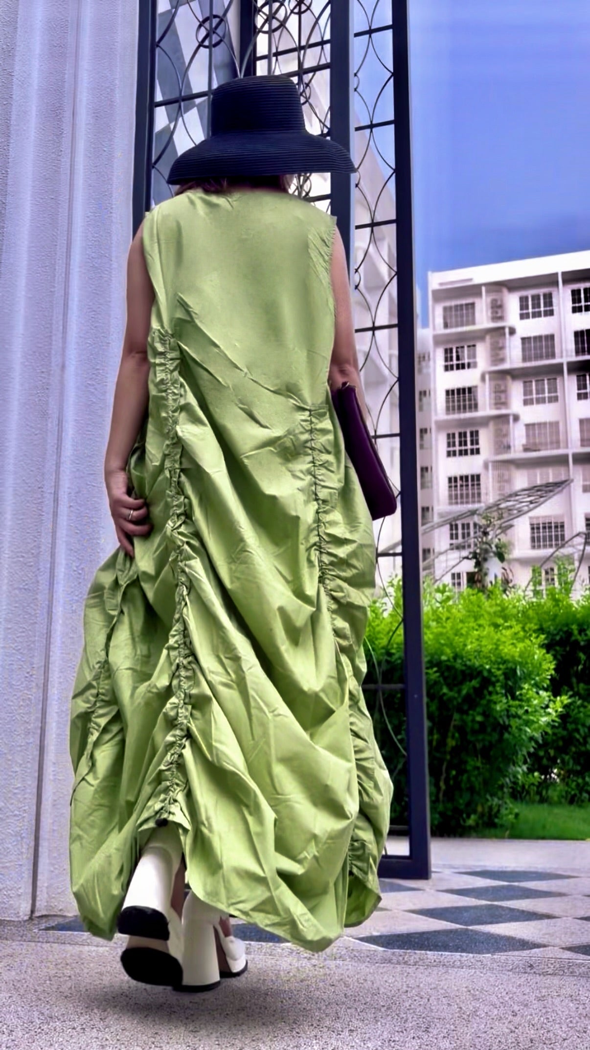【ERROR.】再販　Volume Shirring Dress / Lime Green