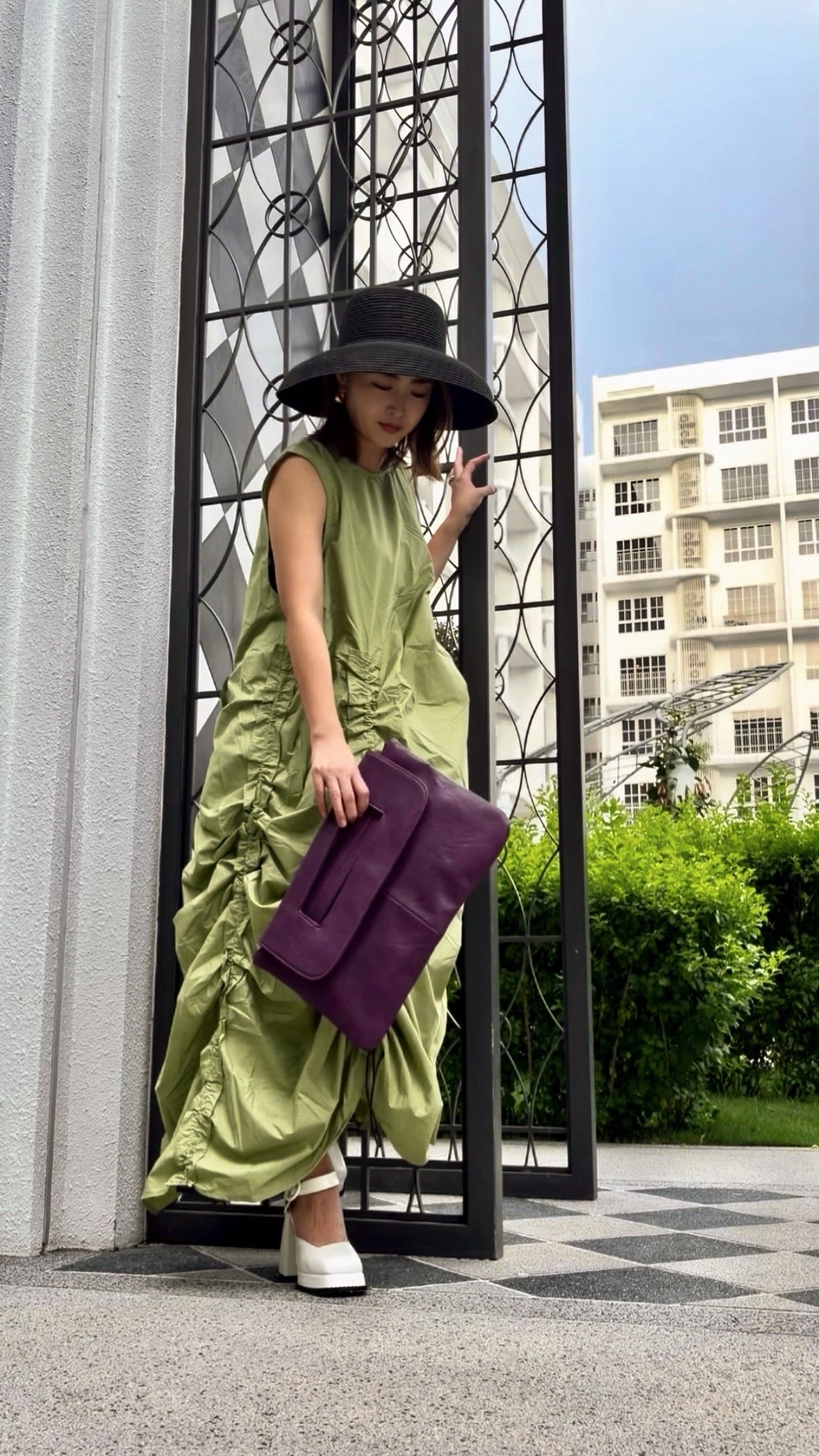 【ERROR.】再販　Volume Shirring Dress / Lime Green