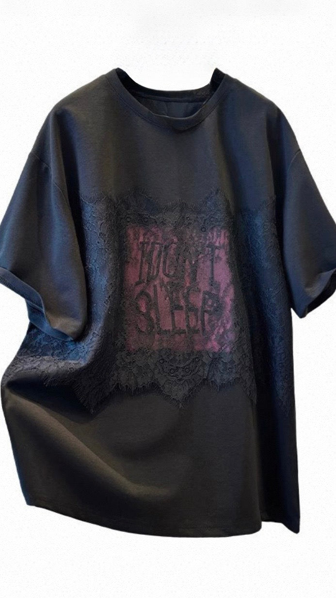 【ERROR.】 Lace Docking Graphic T-Shirt / Black