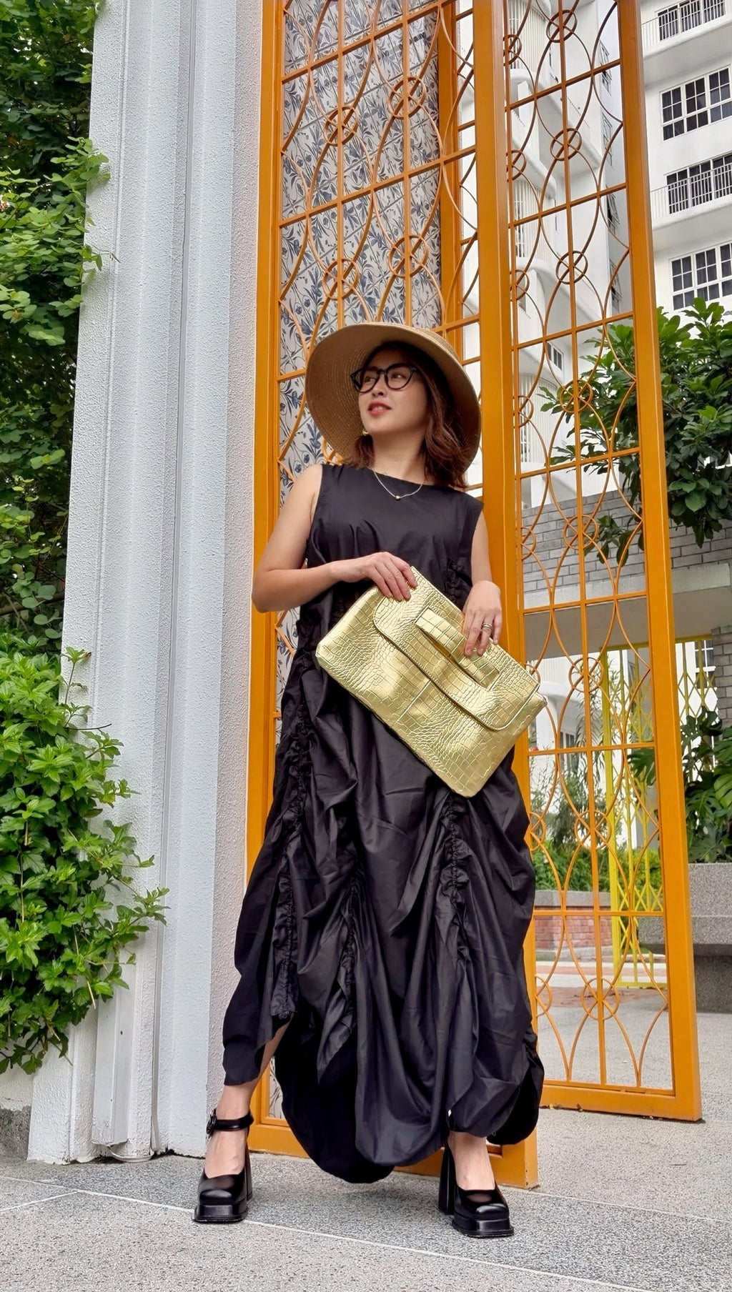 【ERROR.】再販　Volume Shirring Dress / Black