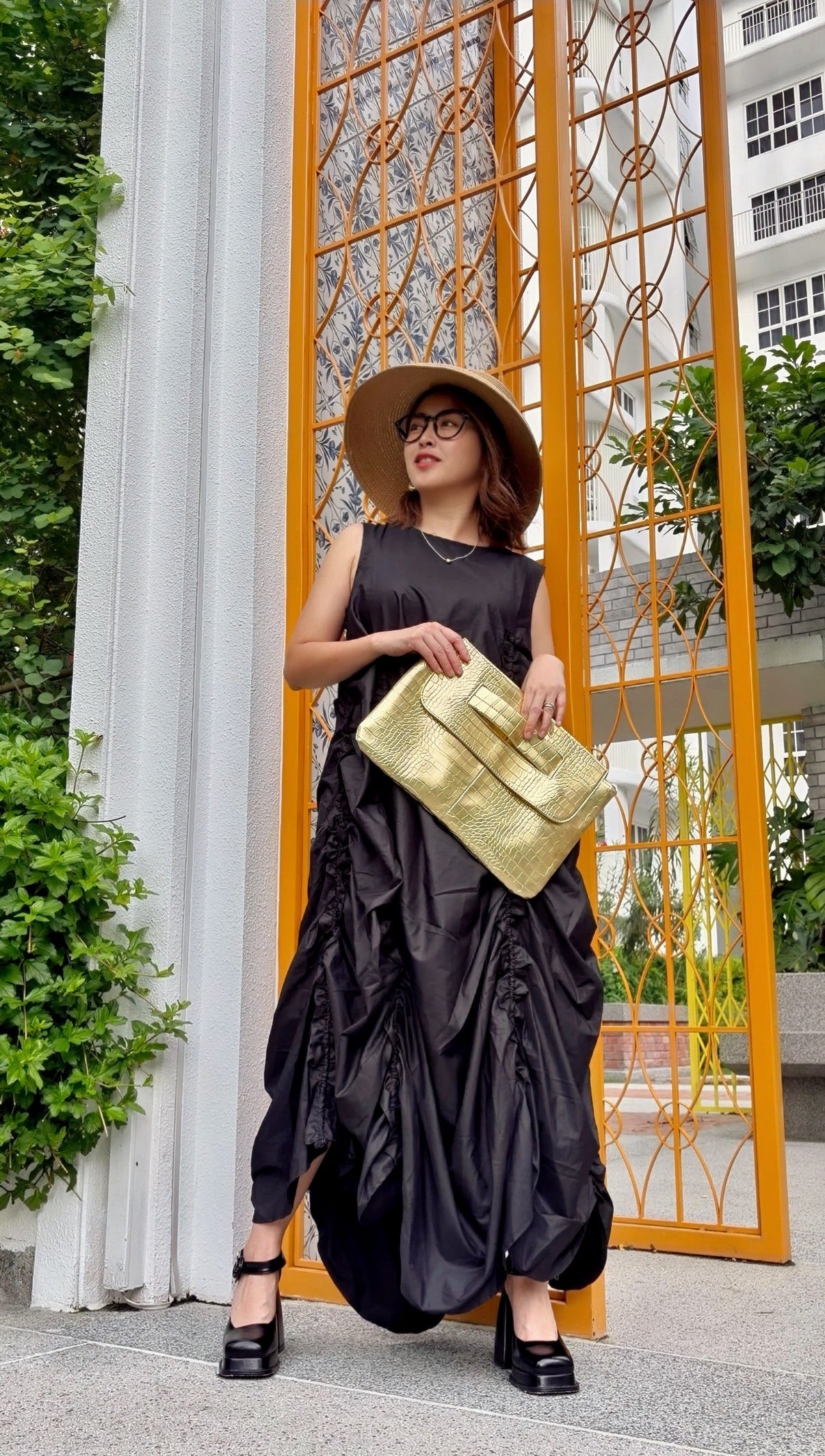 【ERROR.】再販　Volume Shirring Dress / Black